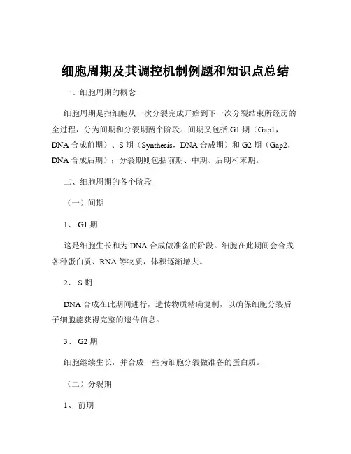 细胞周期及其调控机制例题和知识点总结