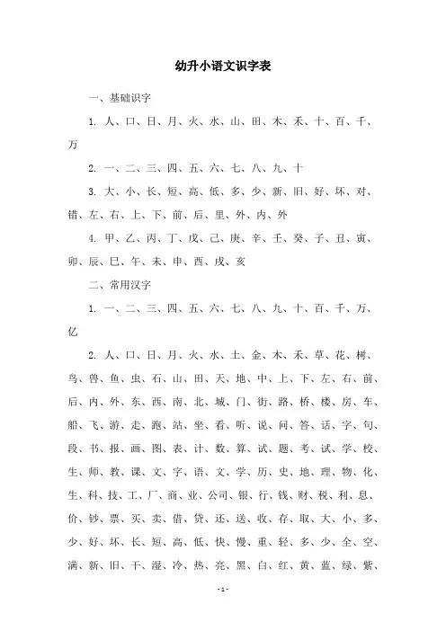 幼升小语文识字表