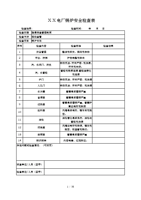 电厂锅炉安全检查表