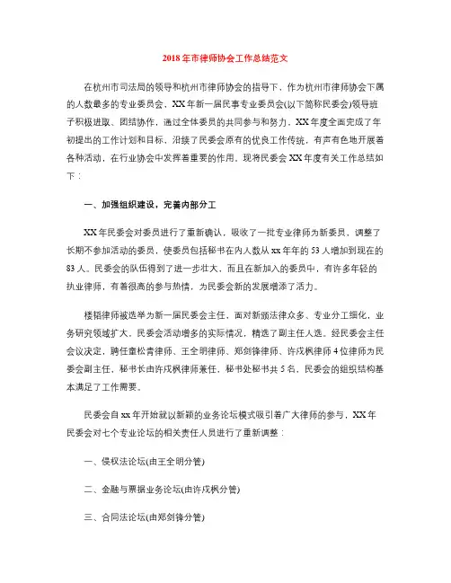 2018年市律师协会工作总结范文
