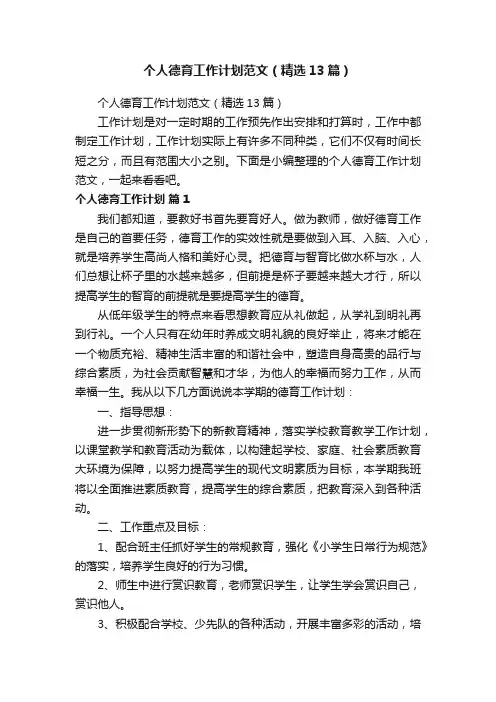 个人德育工作计划范文（精选13篇）