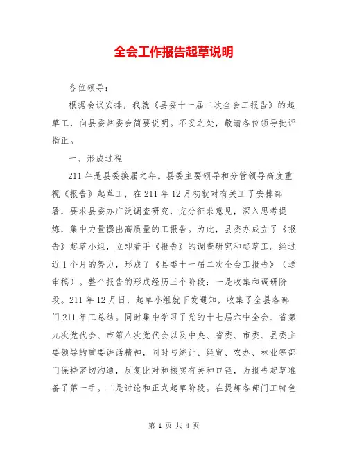 全会工作报告起草说明