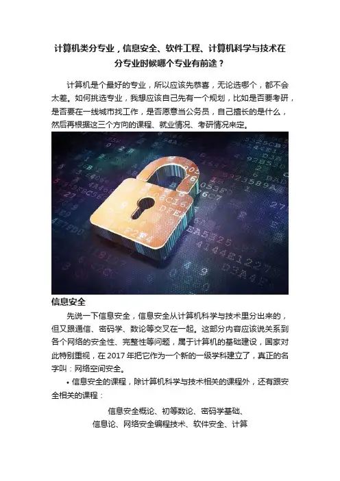 计算机类分专业，信息安全、软件工程、计算机科学与技术在分专业时候哪个专业有前途？
