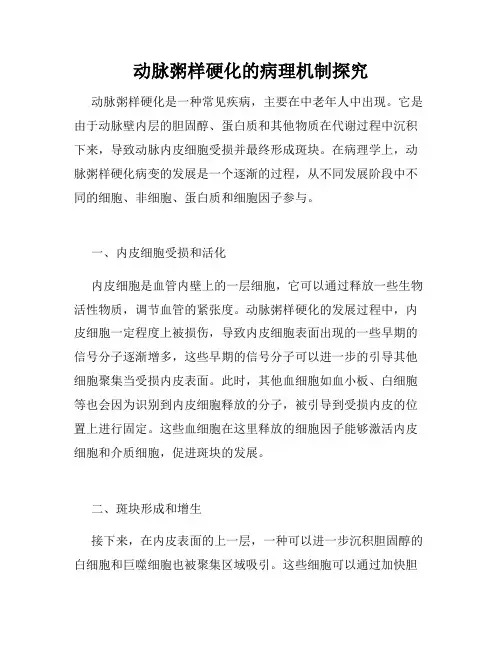 动脉粥样硬化的病理机制探究