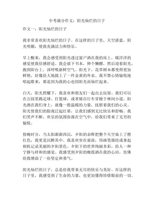 中考满分作文：阳光灿烂的日子