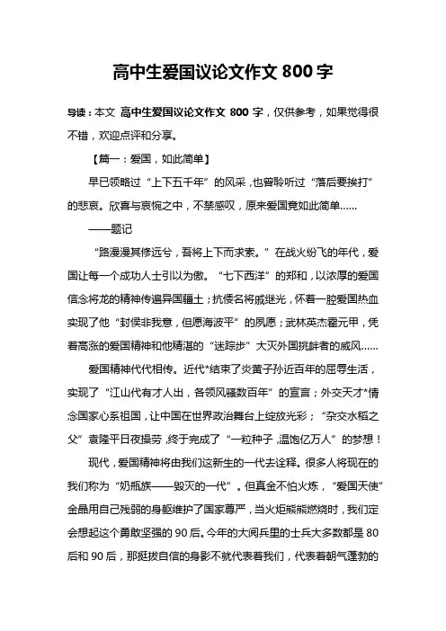 高中生爱国议论文作文800字