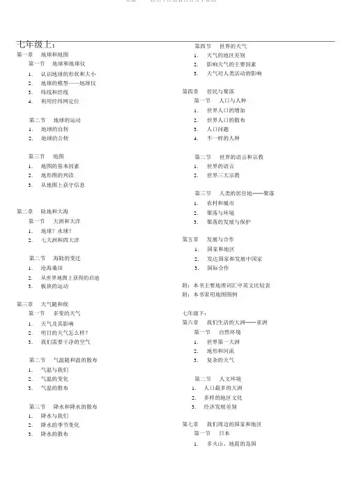 完整word版初中地理教材目录人教版