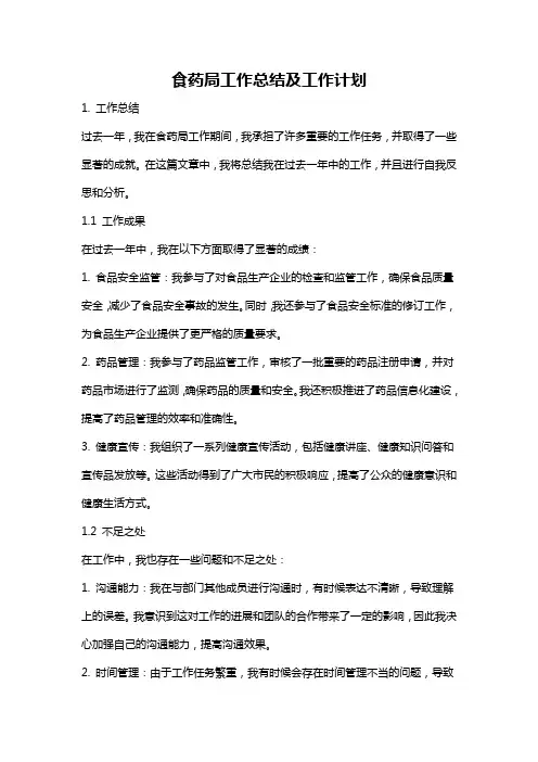 食药局工作总结及工作计划