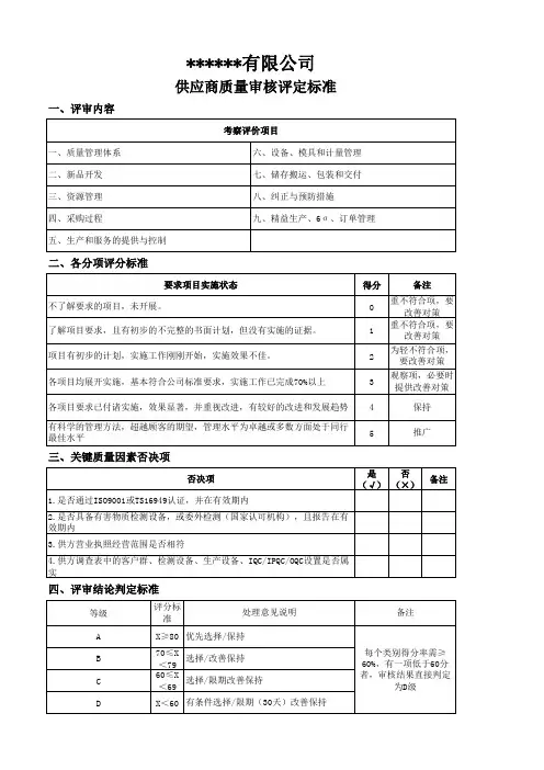 供应商质量管理体系审核标准