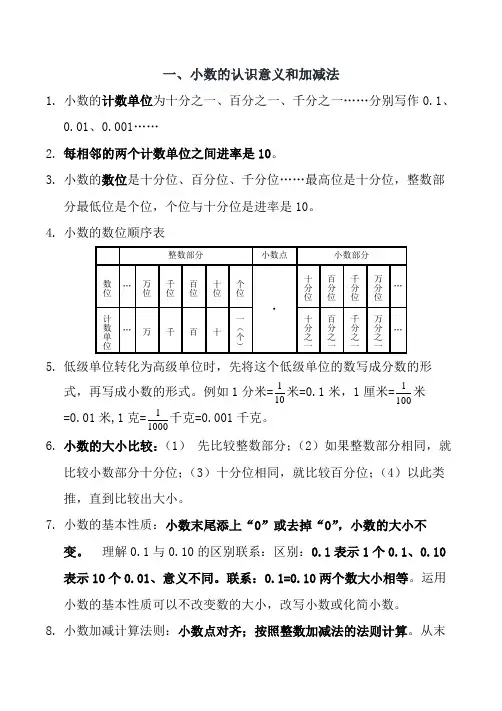 新北师大版四年级数学下册期末复习知识点归纳及易错题