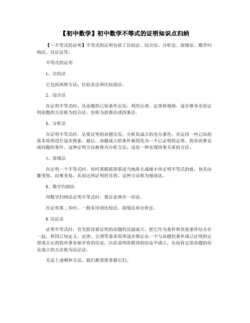 【初中数学】初中数学不等式的证明知识点归纳