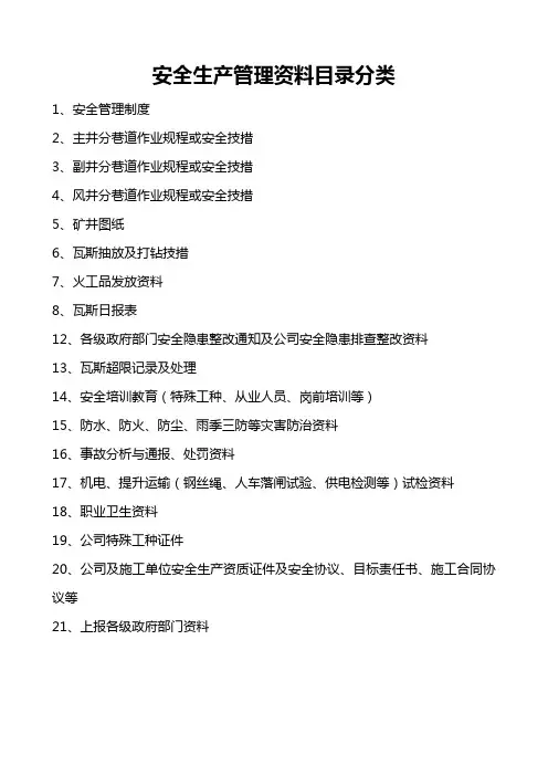 安全生产管理资料目录分类