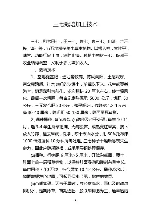三七栽培加工技术