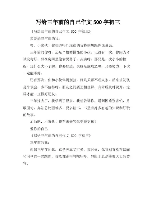 写给三年前的自己作文500字初三