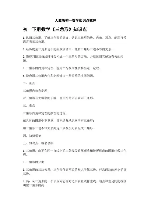 人教版初一数学知识点梳理