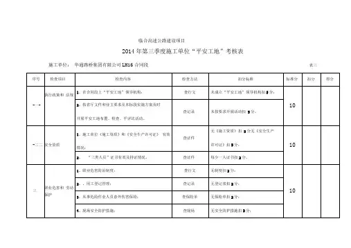 平安工地考核表3季度