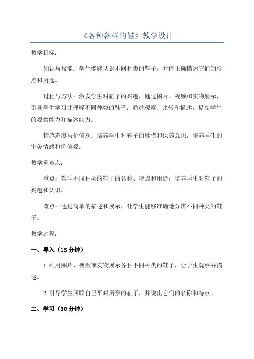 《各种各样的鞋》教学设计