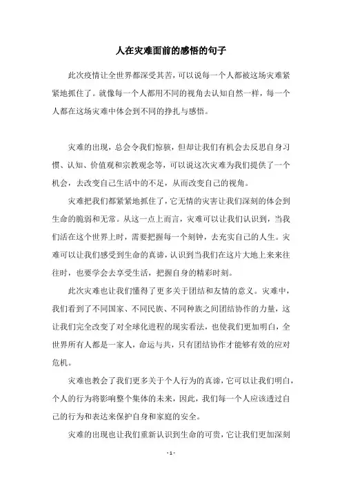 人在灾难面前的感悟的句子