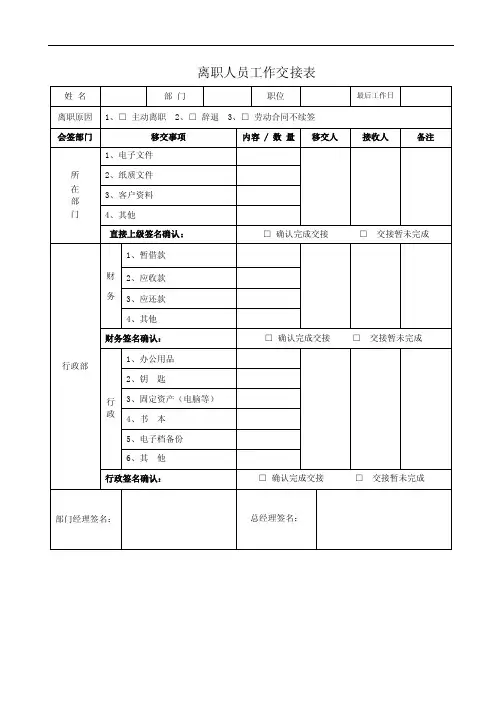 《离职人员工作交接表》