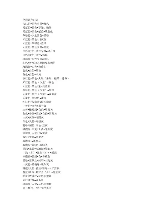 色彩调色口诀
