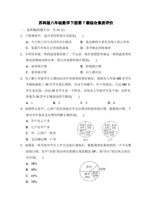 苏科版八年级数学下册第7章综合素质评价 附答案