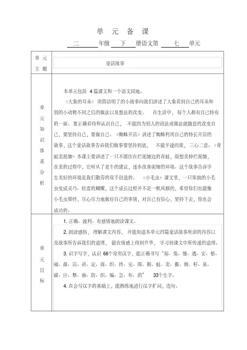 部编人教版二年级语文下册第七单元集体备课