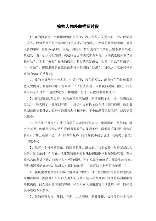 摘抄人物外貌描写片段