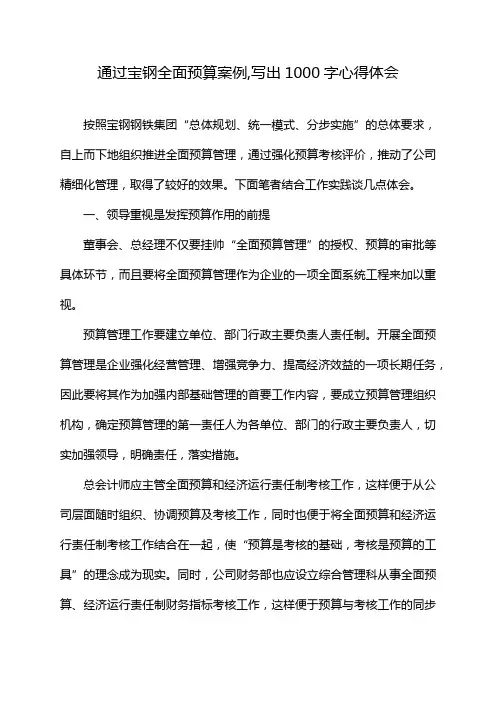 通过宝钢全面预算案例,写出1000字心得体会