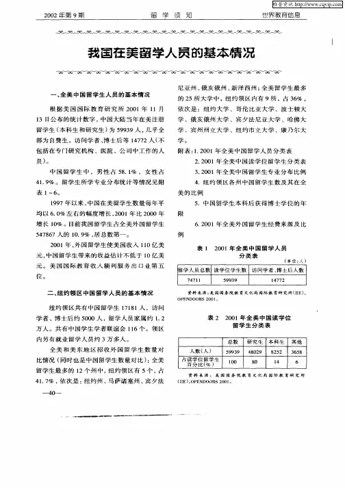 我国在美留学人员的基本情况