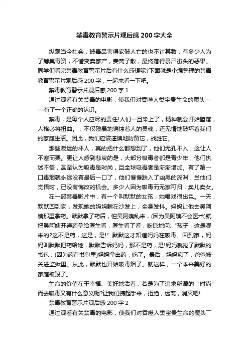 禁毒教育警示片观后感200字大全