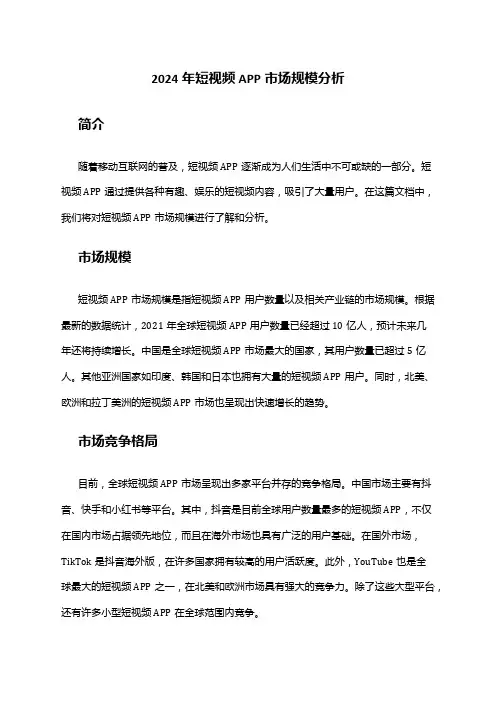 2024年短视频APP市场规模分析