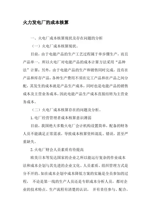 火力发电厂的成本核算-文档