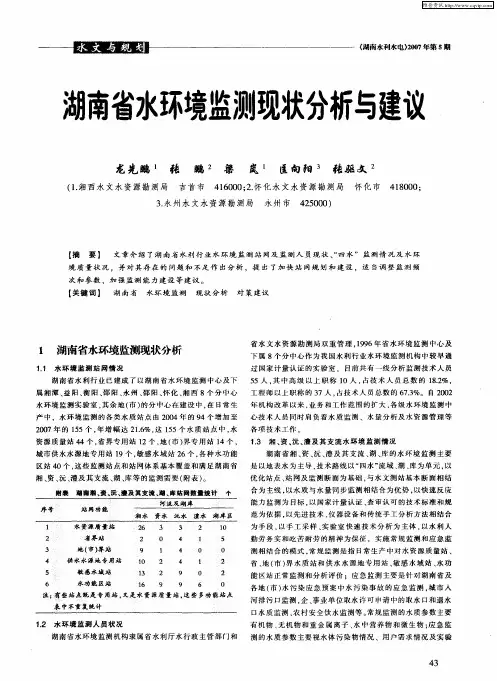 湖南省水环境监测现状分析与建议