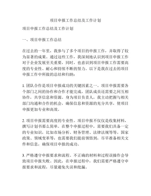项目申报工作总结及工作计划