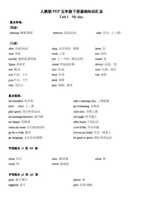 【口袋书】人教版PEP五年级下册英语 基础知识汇总