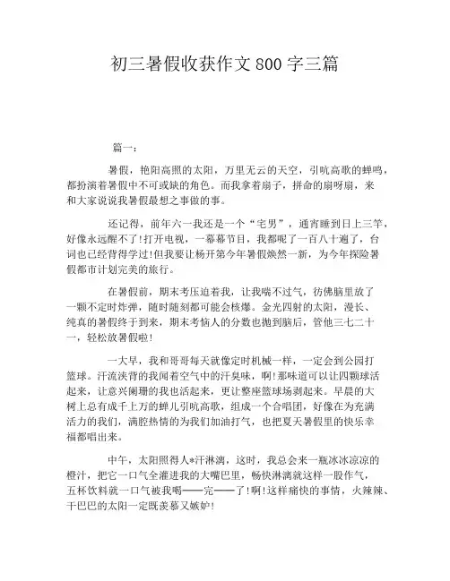 初三暑假收获作文800字三篇