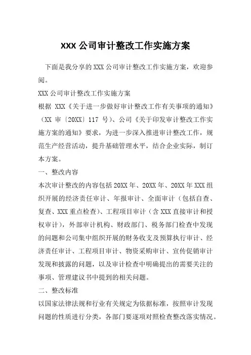 XXX公司审计整改工作实施方案