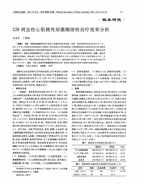 228例急性心肌梗死尿激酶溶栓治疗效果分析