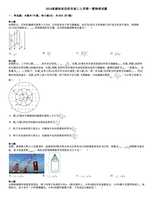 2024届湖南省岳阳市高三上学期一模物理试题