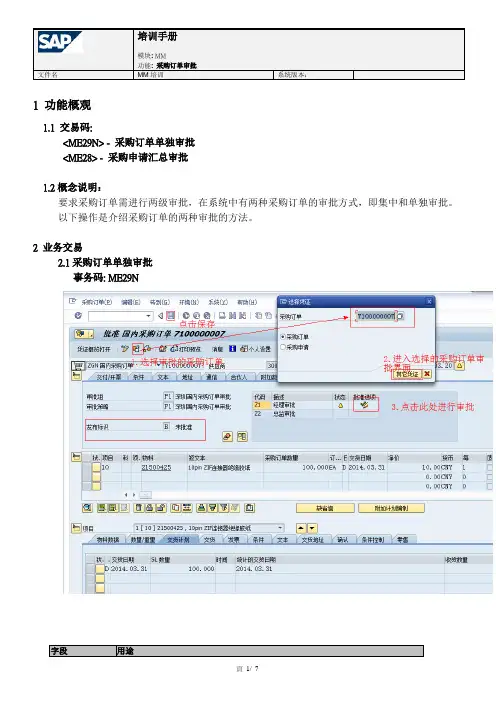 SAP采购订单审批培训手册