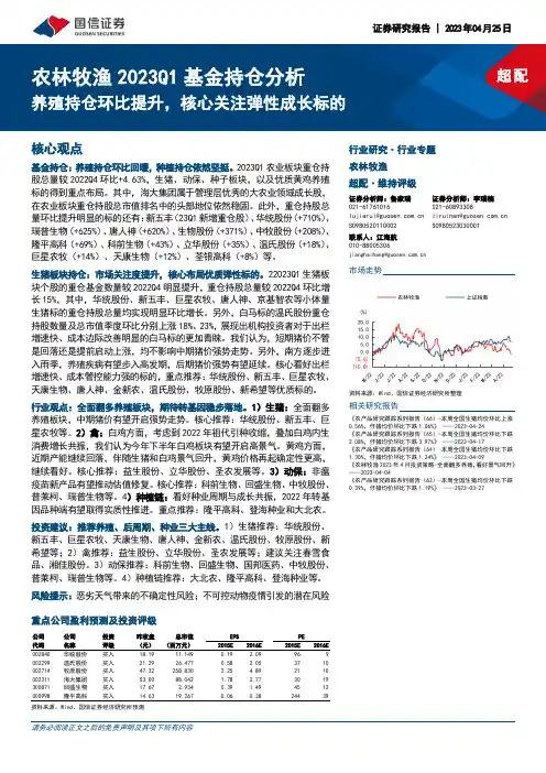 农林牧渔2023Q1基金持仓分析：养殖持仓环比提升，核心关注弹性成长标的