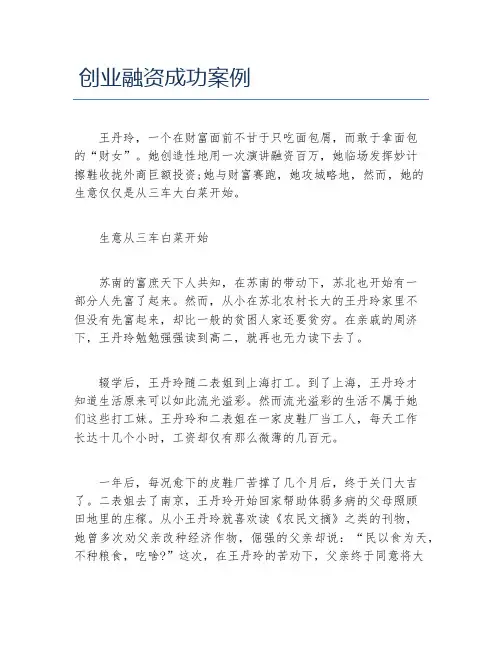 创业融资创业融资成功案例
