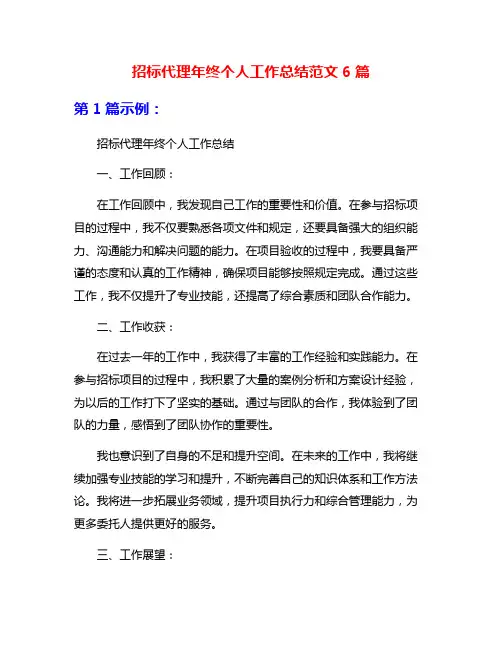 招标代理年终个人工作总结范文6篇