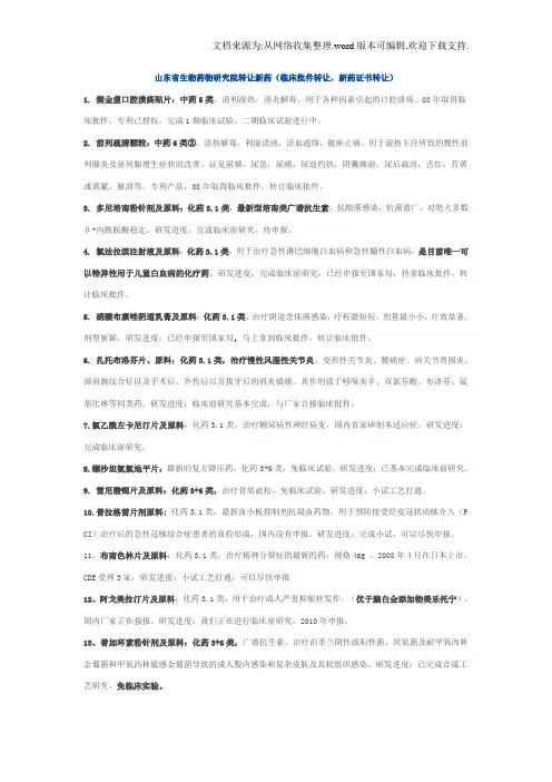 山东省生物药物研究院转让新药