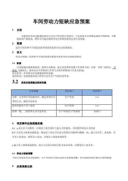 劳动力短缺应急预案