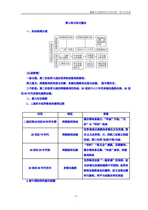2018岳麓版高中历史必修一第七单元复杂多样的当代世界练习含答案