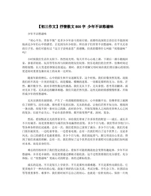 【初三作文】抒情散文800字 少年不识愁滋味