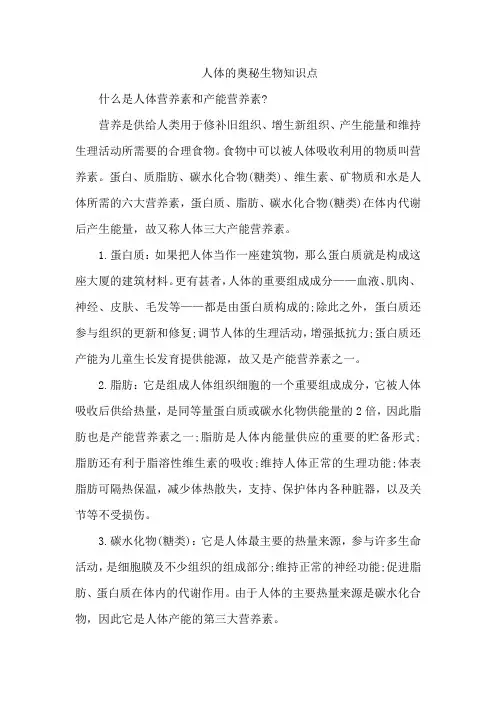 人体的奥秘生物知识点