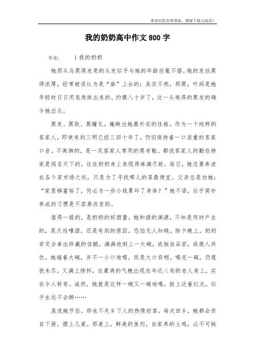 我的奶奶高中作文800字