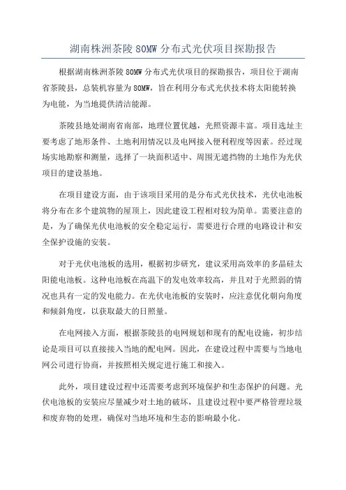 湖南株洲茶陵80MW分布式光伏项目探勘报告